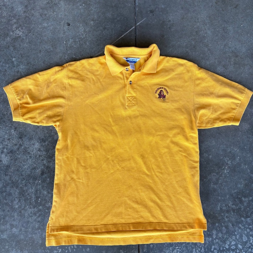 Vintage Champion Arizona State Polo Shirt Men's Large Gold Collegiate 90s Retro